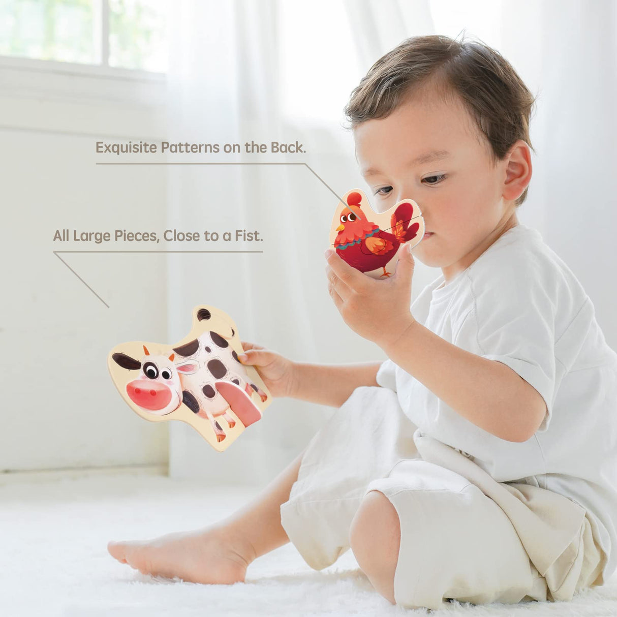 Toi 6 Packs Large Piece Toddler Jigsaw Puzzles for Kids Aged 2.5+, Animal Shaped Floor Puzzles for Beginner, Preschool Learning Game for Boys Girls, Farm Animals Toi