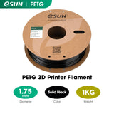 eSUN PETG Filament 1.75mm, 3D Printer Filament PETG, Dimensional Accuracy +/- 0.05mm, 1KG Spool (2.2 LBS) 3D Printing Filament for 3D Printers, Solid Black eSUN