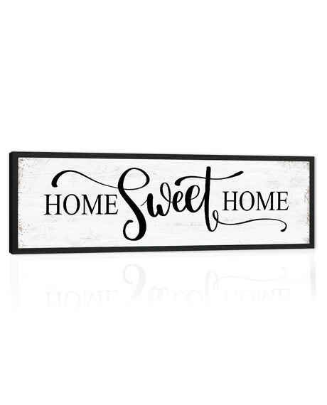 Home Sweet Home Wall Decor: Modern Farmhouse Rustic Sign 12" x 40", Master Bedroom Above Bed Framed Hanging Plaque, Family Decorative for Living Room HLJ ART