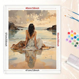 Beach Sunset Lady Paint by Numbers Kit for Adults - DIY Woman with Flowing Dress Painting on Canvas 16x20in, Frameless Acrylic Paint Set, Relaxing Artwork for Wall Decor or Present Share Young