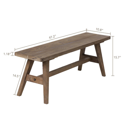 Wnutrees 47" Farmhouse Wood Bench, Dining Room Bench, Entryway Bench for Living Dining Room, Solid Wood, Easy to Assemble, Brown - WoodArtSupply