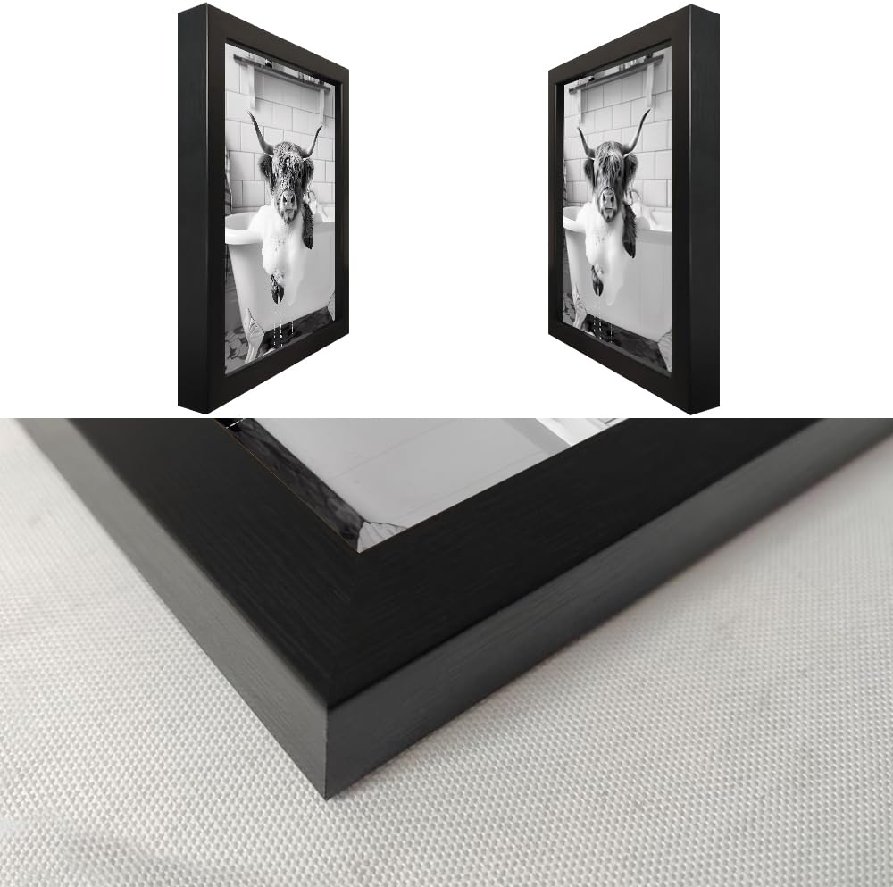 Highland Cow Bathroom Decor, Funny Bathroom Wall Art, Highland Cow in Bathtub Farmhouse Canvas Print, Black and White Cow Pictures Wall Decor, Framed Animal Pint Artworks for Wall Senlifa Art