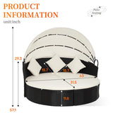 Outdoor Round Daybed Patio Bed Wicker Patio Furniture Outdoor Day Bed with Retractable Canopy Rattan Separated Seating Khaki Washable Cushioned and Three Pillow for Patio Backyard Porch Pool PayLessHere
