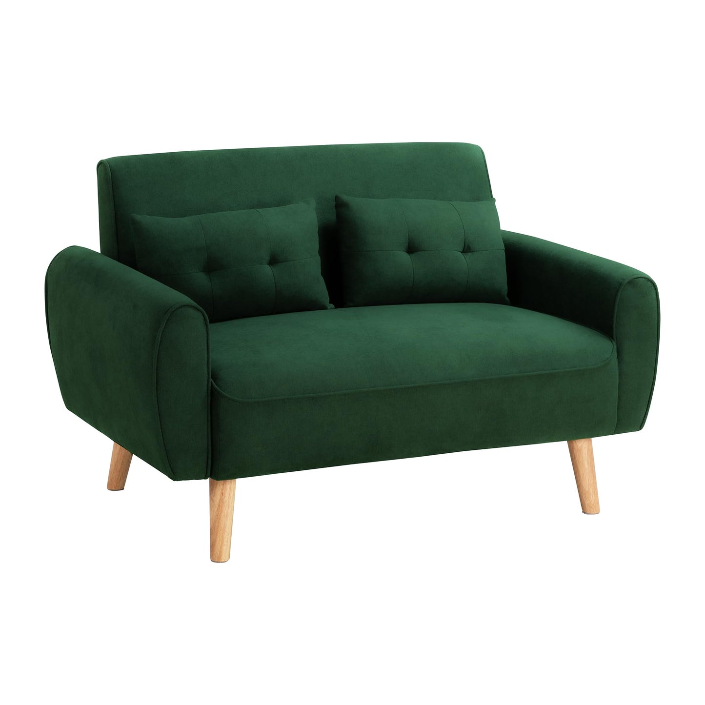 Shintenchi Small Modern Loveseat Couch Sofa, Mid Century Fabric Upholstered 2-Seat Sofa Couch Love Seats Furniture for Small Space,Living Room,Studio,Apartment with 2 Pillows,Green