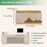 Reception Desk Modern Front Office Desk Reception Counter Receptionist Room Tables with Lock Drawer Checkout Cashier Counter for Lobby Beauty Salon, No Assembly Required White and Wood 79inch Generic
