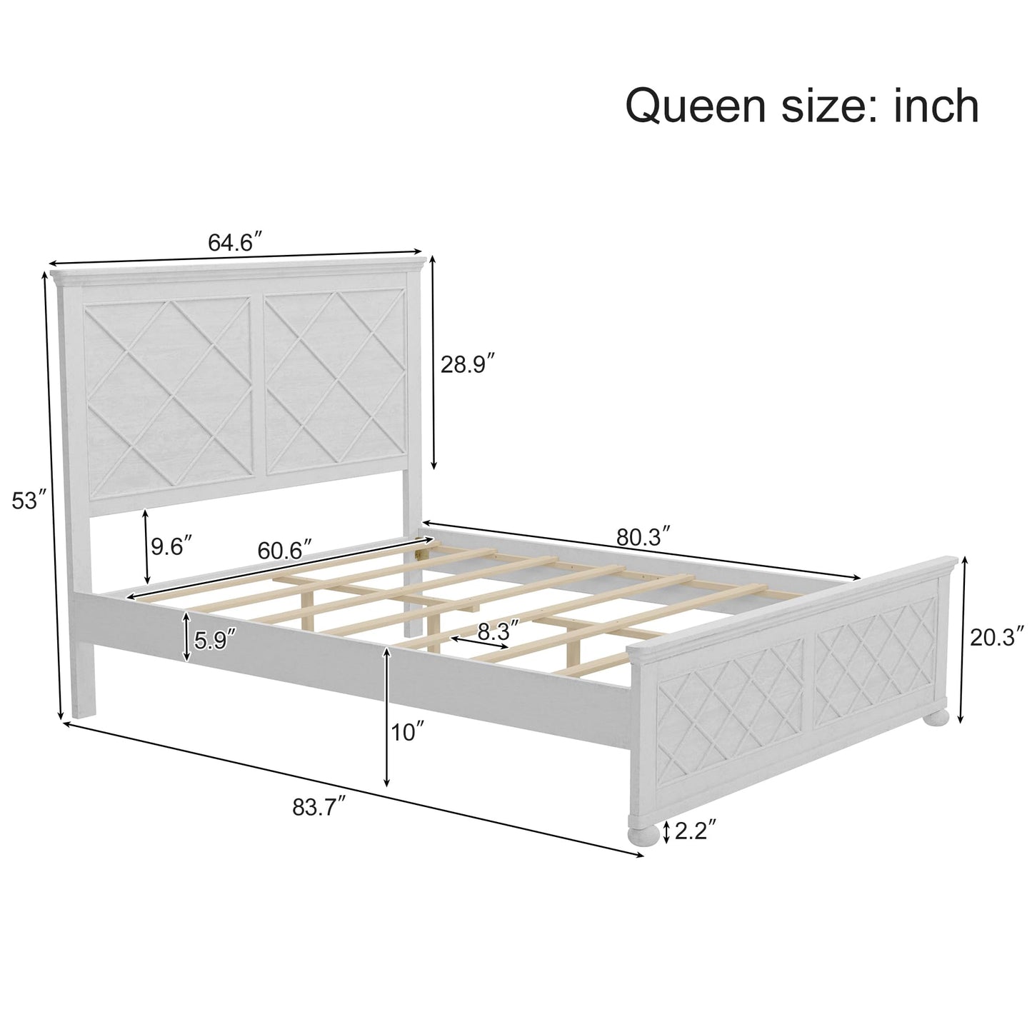 Queen Size Platform Bed Frame with Tall Headboard & Footboard, Wood Queen Bed Frame with Wood Slats Support, Farmhouse Rustic Design, No Box Spring Needed, Antique White - WoodArtSupply