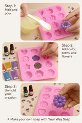 Soap Making Kit – 53 PCS DIY Melt & Pour Supplies with 2 lbs Soap Bases (1 lb Goat's Milk + 1 lb Glycerin), Molds, Essential Oils, Liquid Colorants, Mica Powders, Flowers – Gift Idea for Christmas Generic