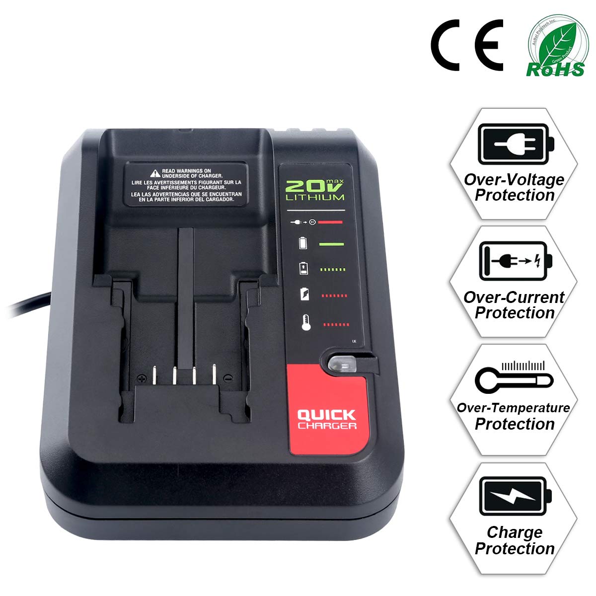Lasica 20V Max Charger Compatible with Black & Decker 20V Battery and Compatible with Porter-Cable 20V Battery LBXR20 LBXR2020 PCC681L PCC685L PCC692L BDCAC202B 20-Volt Power Tool Battery Charger Lasica