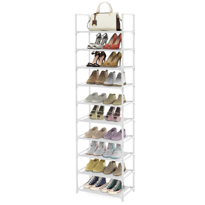 barsone Shoe Rack 10 Tiers, 20-25 Pairs Shoe Organizer Storage Shelf Stand Tower Shoe Rack, Space Saving Shoe Shelves Narrow Free Standing Shoe Rack for Closet Entryway Hallway Apartment Garage(White)