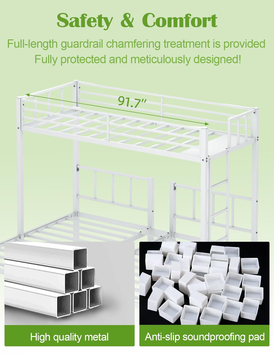 HKOLIE Twin Over Twin & Bunk Beds for 3, Triple Bunk Bed for 3 with Guardrails, Ladder & Upper-Bed Platform, for Children, Teens, Adults, No Box Spring Needed, White HKOLIE