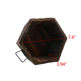 MY MIRONEY Wooden Barrel Planter Vintage Style Wood Bucket Rustic Garden Flower Plant Pots Container with Metal Handles, Hexagonal, 8.27" x 4.72" MY MIRONEY