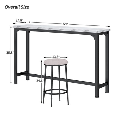 HOMYSHOPY 4-Piece Bar Table Set with 3 Stools – Modern White Marble & Black Steel Console for Small Spaces