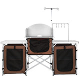 VEVOR Camping Kitchen Table, Folding Outdoor Cooking Table with Storage Carrying Bag, Aluminum Cook Station 3 Cupboard & Detachable Windscreen, Quick Set-up for Picnics, BBQ, RV Traveling, Brown VEVOR