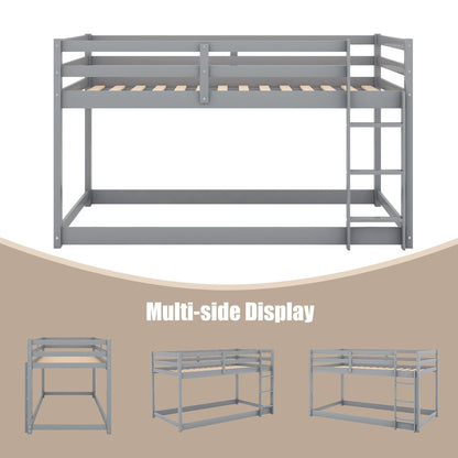 Majnesvon Low Bunk Bed Frame - Solid Wood Twin Over Twin with Integrated Ladder and Full Guardrails - WoodArtSupply