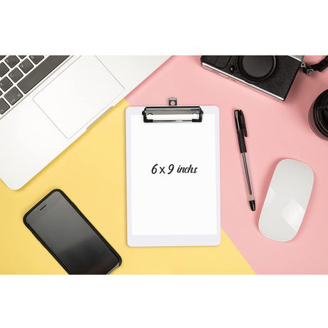 Hongri Plastic Clipboards Set of 6, White Small Clipboard Standard A5 Size Memo Clipboards for Students, Kid, Women, Office, Home, Low Profile Clip, Mini Clipboard Size 6" x 9", White Hongri