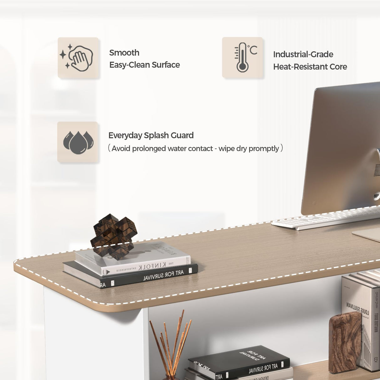 Huariifowm Reception Desk with Counter - Small Reception Desk for Office Counter with Storage Shelves, Drawer & LED Light, for Office, Salon, Store (White+Natural, 59" L * 20" W * 40" H/Left) Huariifowm