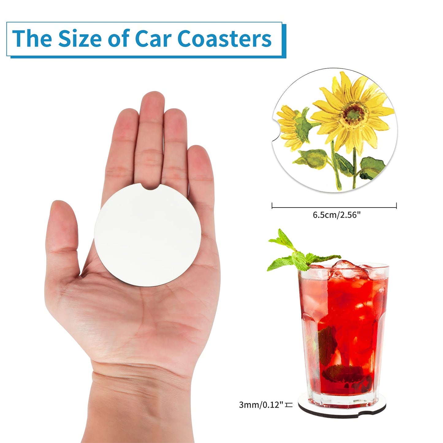 Sublimation Blanks Car Cup Coasters, Hardboard Sublimation Coasters Blanks, Absorbent Heat Transfer Cup Coasters for Drinks, Party Supplies Coasters and DIY Crafts (White-12 Pcs)