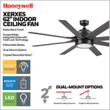 Honeywell Ceiling Fans Xerxes Modern 62 Inch Ceiling Fan with Light, Remote Control Fan, LED Indoor Fan with 8 Blades, Matte Black and Ash Blade Finish Options, Matte Black (51473-01) Honeywell
