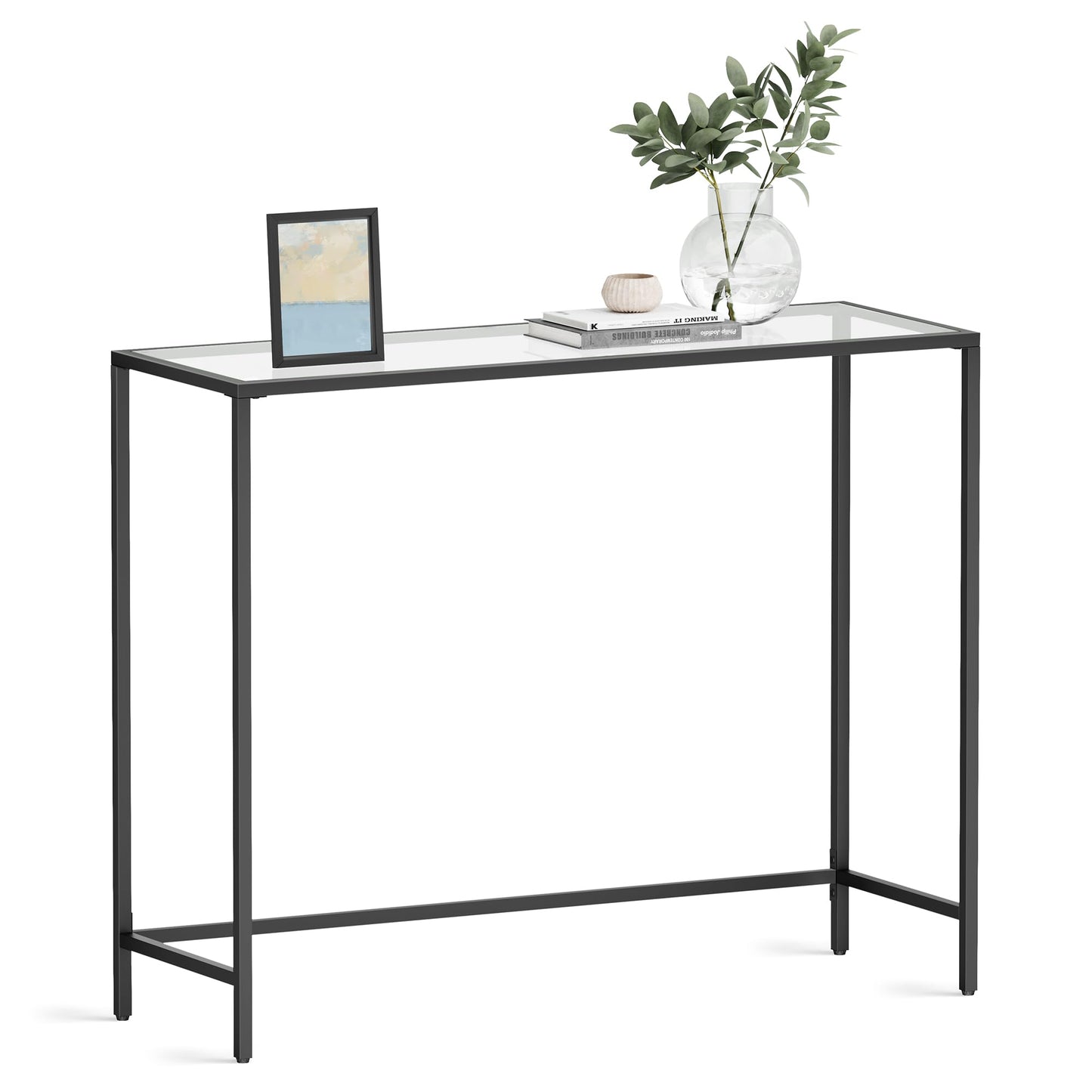 VASAGLE 39.4 Inches Console Table, Tempered Glass Sofa Table, Modern Entryway Table, Metal Frame, Easy to Assemble, Adjustable Feet, for Living Room, Hallway, Black ULGT026B01 - WoodArtSupply