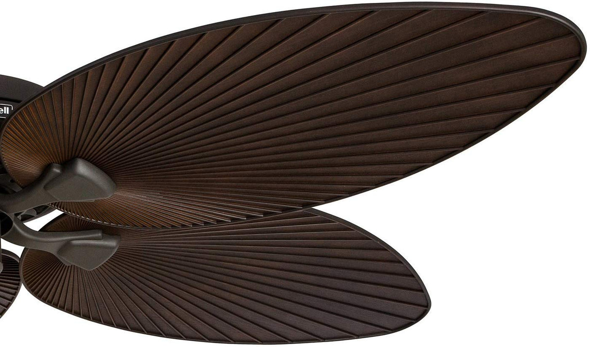 Honeywell Ceiling Fans Palm Island, 52 Inch Tropical Indoor Outdoor Ceiling Fan with No Light, Pull Chain, Three Mounting Options, 5 Palm Leaf Blades, Wet-Rated - 50207-01 (Bronze) Honeywell Ceiling Fans