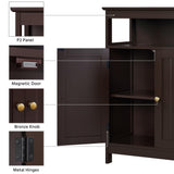 Yaheetech Espresso Bathroom Floor Storage Cabinet with Adjustable Shelf and 2 Doors Yaheetech
