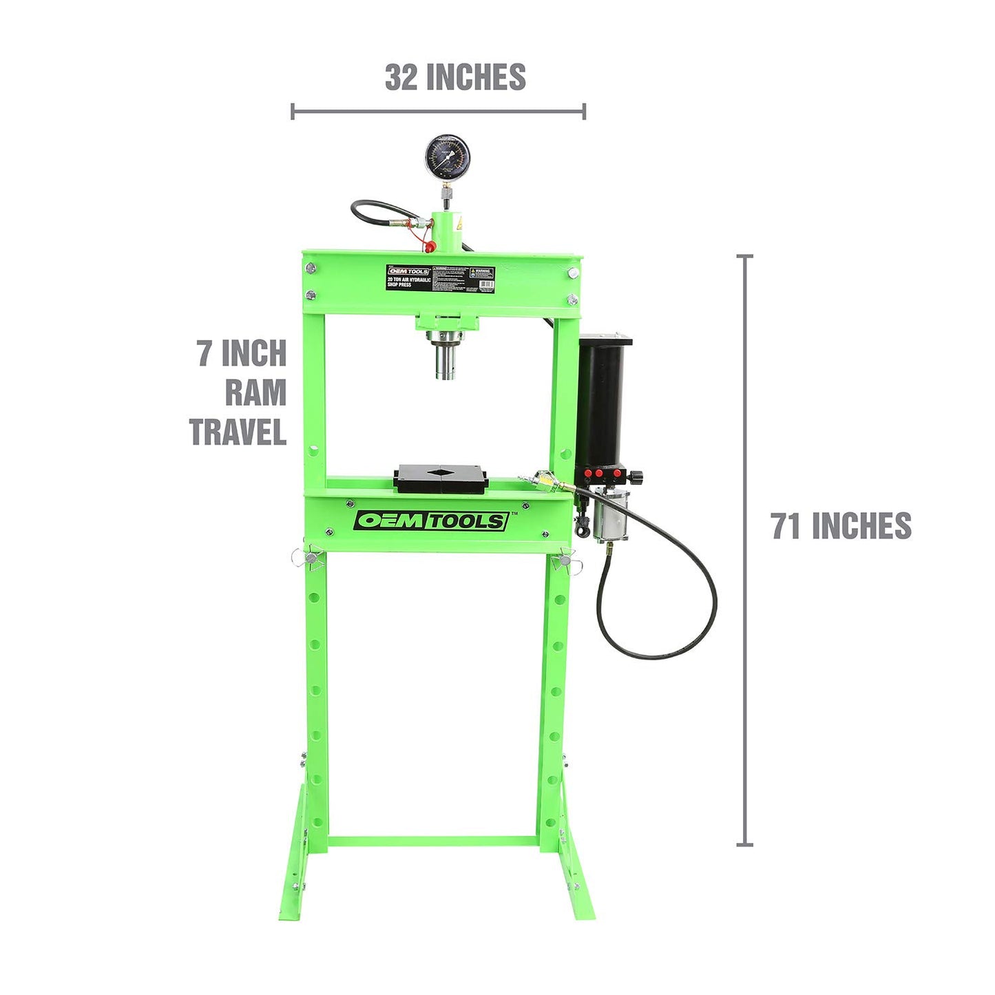 OEMTOOLS 25087 Air Hydraulic 20 Ton Press with Double Speed Pump, Hydraulic Press, Wheel Bearing Press, Press Hydraulic - WoodArtSupply