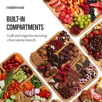 FARBERWARE Build-a-Board Cutting Board with Compartments and Clear Locking Lid for Charcuterie, Snacks, and More-Make it. Take it. Enjoy it, 11x14 Inch, Bamboo - WoodArtSupply