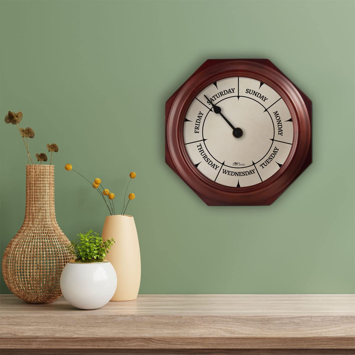 DayClocks Classic Day of The Week Wall Clock with Solid Wood Frame – Calendar Day Clock – Ideal Retirement Gift for Men & Women – Mahogany, 10" DayClocks