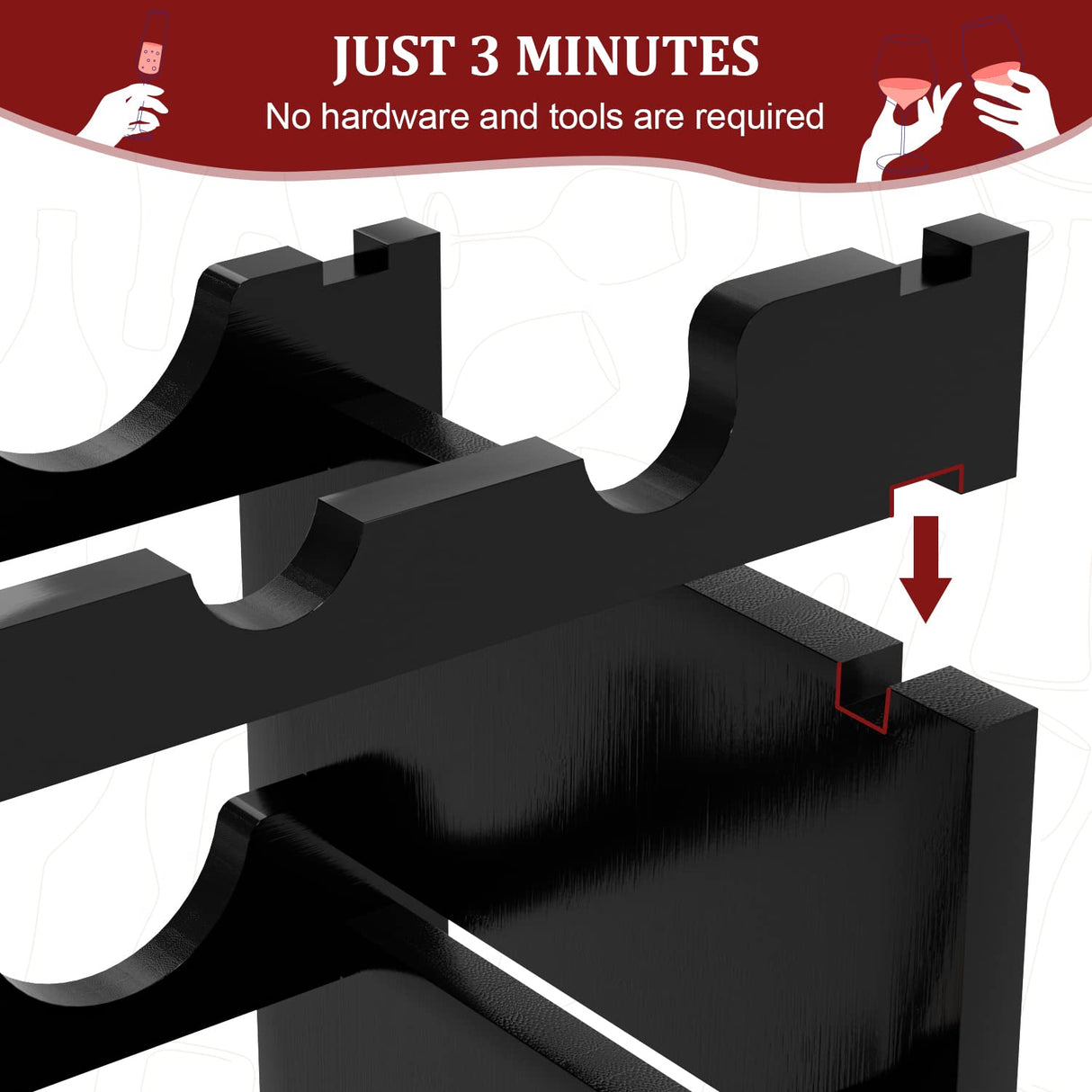 Domax Wine Rack Freestanding Floor - 4 Tiers Stackable Wine Rack 36 Bottle Wine Bottle Holder， Bamboo Wine Holder Wine Storage for Kitchen, Bar, Pantry, Wine Cellar and Countertop (Black) Domax