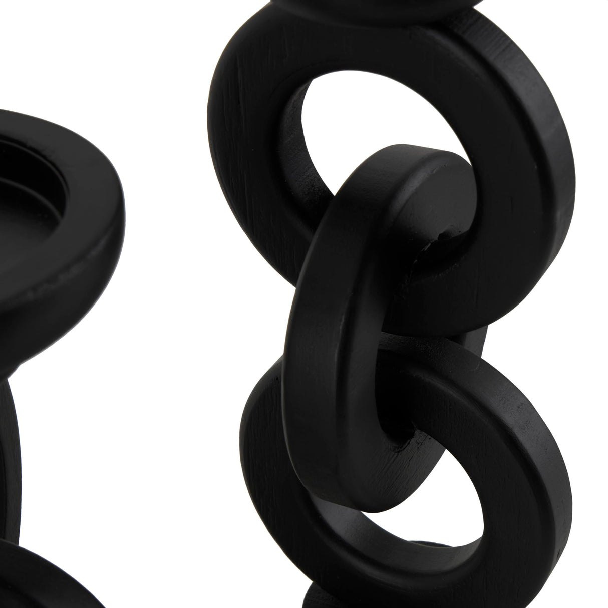 Deco 79 Wooden Decorative Candle Holder Chain Link Candle Stand, Set of 3 Candlestick Holder 13", 11", 9" H, Black Deco 79