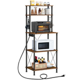 HOOBRO Kitchen Bakers Rack with Power Outlets, 5-Tier Microwave Stand, Coffee Bar with S-Shaped Hooks, Kitchen Storage Shelf Rack for Living Room, Dining Room, Rustic Brown and Black BF80UHB01 HOOBRO