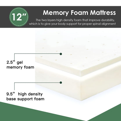 PayLessHere 12 Inch Cooling-Gel Memory Foam Mattress Queen, Medium Firm, CertiPUR-US Certified, White