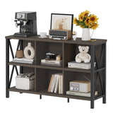 FATORRI Rustic 6 Cube Storage Organizer with Shelf, Wood and Metal Cubby Bookcase, Industrial Horizontal Bookshelf (Walnut Brown, 47 Inch) FATORRI