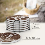 UMIRRO Ceramic Coasters for Wooden Table, Absorbent Drink Coasters with Holder for Tabletop Protection, Rustic Country Farmhouse Coasters w/Brown Wood Texture for Cups & Glasses, Coffee Bar Accessory Umirro