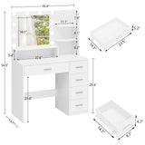 FIONESO Vanity Desk with Mirror and Lights, Makeup Vanity with 5 Drawers and 3 Storage Shelves, 3 Color Modes & Adjustable Brightness Dressing Table, Vanity Desk for Bedroom, White FIONESO