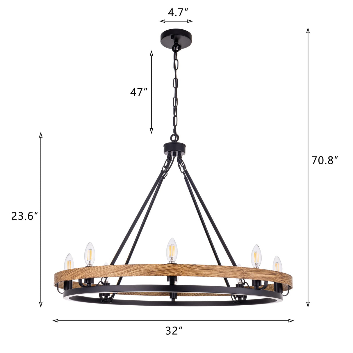 Wellmet Rustic Chandelier, Wood Painted Chandelier, 8-Light Farmhouse Wagon Wheel Chandelier for Living Room, Dining Room, Bedroom, Corridor, Hallway, Entryway Wellmet