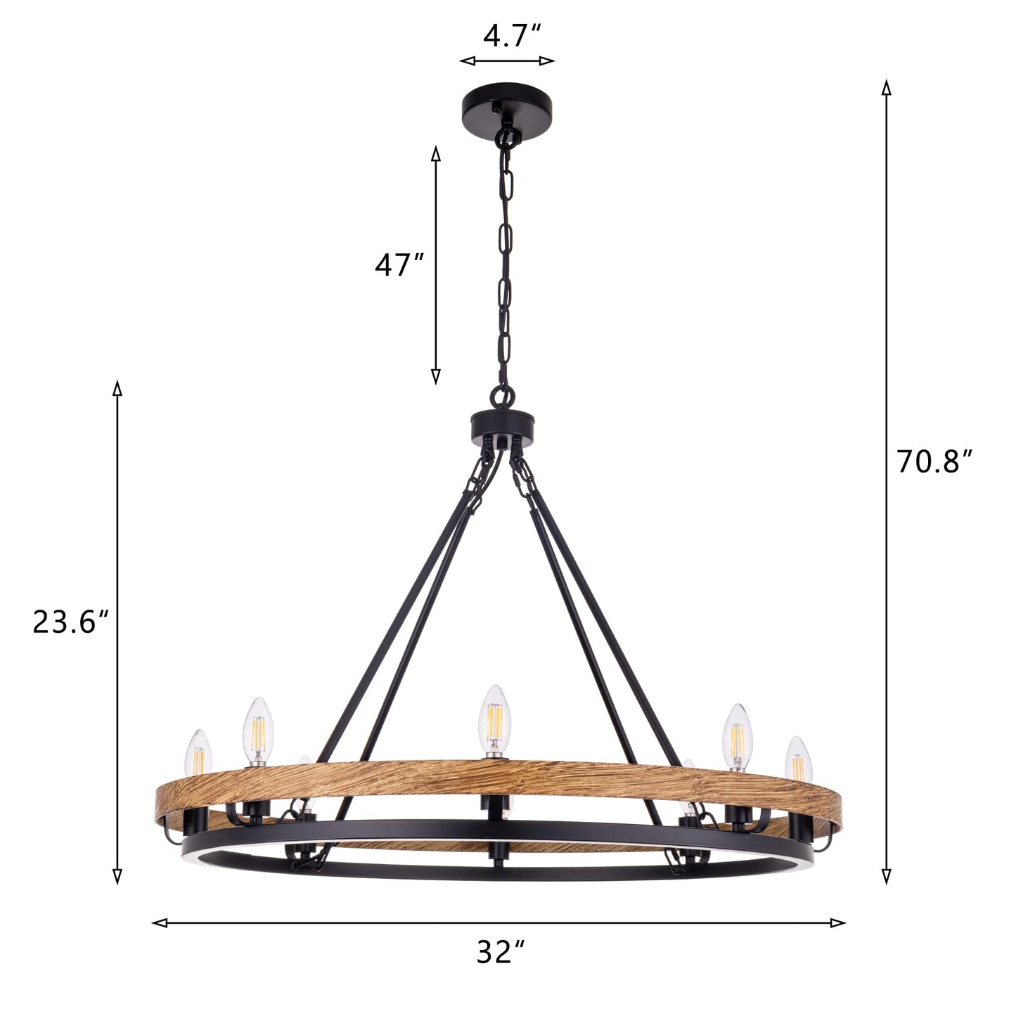 Wellmet Rustic Chandelier, Wood Painted Chandelier, 8-Light Farmhouse Wagon Wheel Chandelier for Living Room, Dining Room, Bedroom, Corridor, Hallway, Entryway