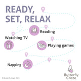 Butterfly Craze Bean Bag Chair Cover, Functional Toddler Toy Organizer, Fill with Stuffed Animals to Create a Jumbo, Comfy Floor Lounger for Boys or Girls, Stuffing Not Included, Grey Stripe Butterfly Craze