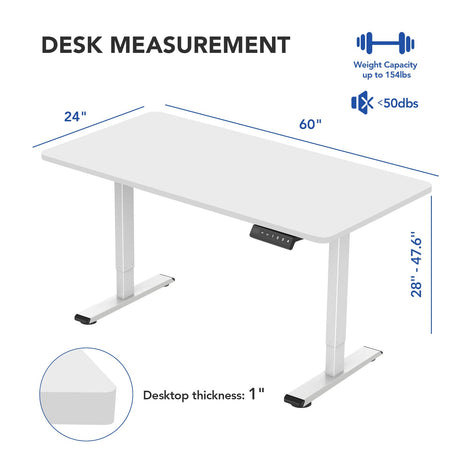 FLEXISPOT EN1 Large Electric Stand Up Desk 60 x 24 inch Whole-Piece Desktop Ergonomic Memory Controller Height Adjustable Standing Desk (White Frame FLEXISPOT