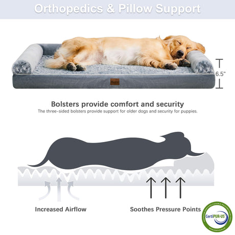 BFPETHOME Dog Beds for Large Dogs, Orthopedic Dog Bed for Medium Large Dogs, Egg- Foam Dog Crate Bed (L(36 * 27 * 6.5) Inch, Grey) BFPETHOME