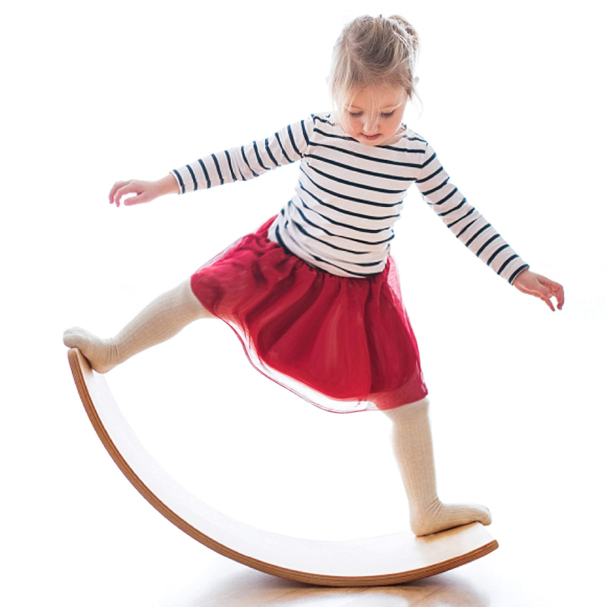 Gentle Monster Wooden Wobble Balance Board, 35 Inch Rocker Board Natural Wood, Kids Toddler Open Ended Learning Toy, Yoga Curvy Board for Classroom & Office Adult Gentle Monster