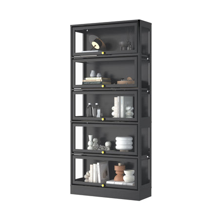 BONITURE Display Cabinet with Acrylic Glass Doors,5-Tiers Curio Cabinet with LED Lighting for Collectibles, Collectibles Toy Organizers Rack & Display Shelf Display Case Storage Cabinet, Black BONITURE