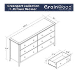 Grain Wood Furniture Greenport 6-Drawer Bedroom Dresser, Solid Wood with a Brushed Driftwood Finish Grain Wood Furniture