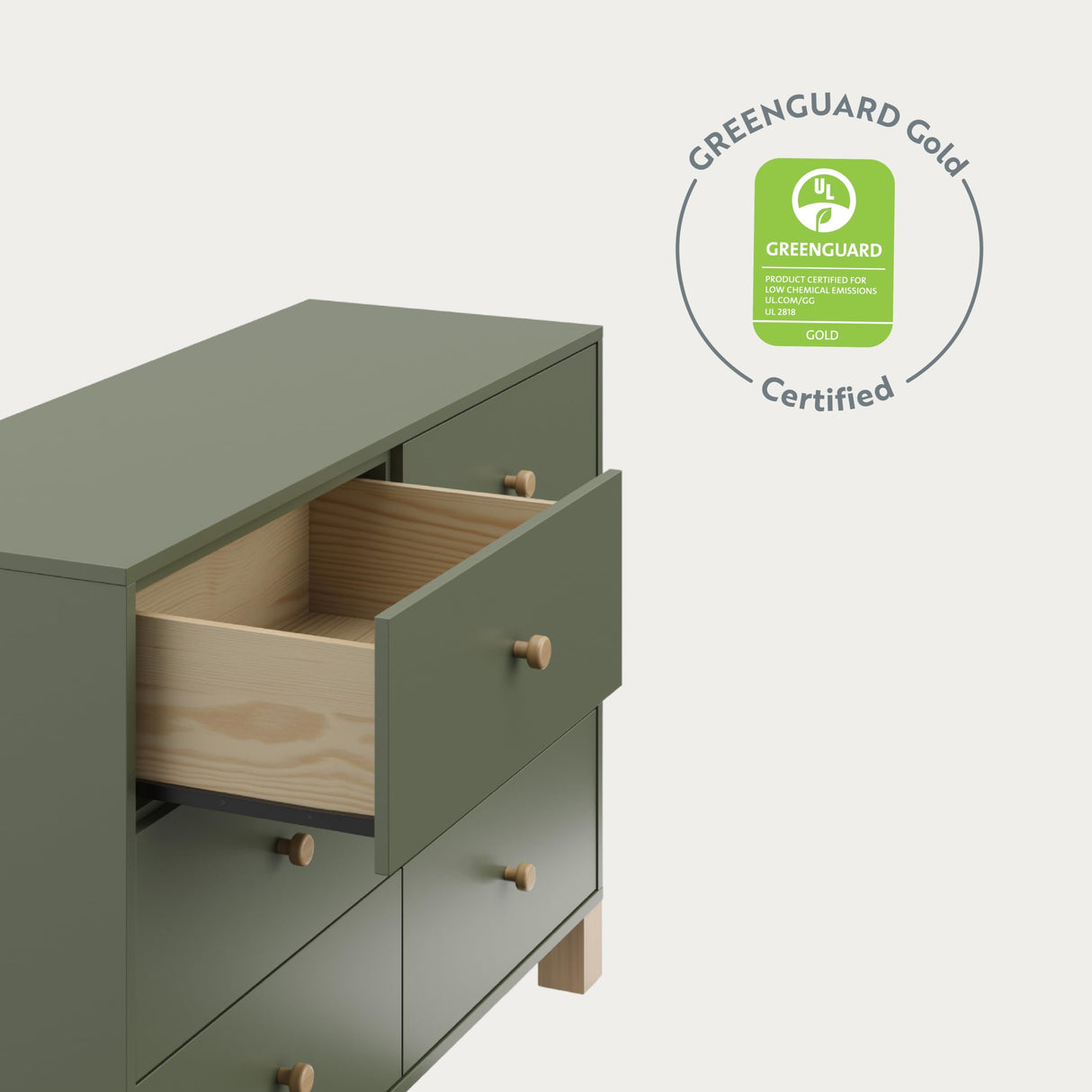 Storkcraft California 6-Drawer Double Dresser (Olive with Driftwood) - GREENGUARD Gold Certified, Interlocking Drawer System, Dresser Drawer Organizer for Kids Bedroom STORKCRAFT