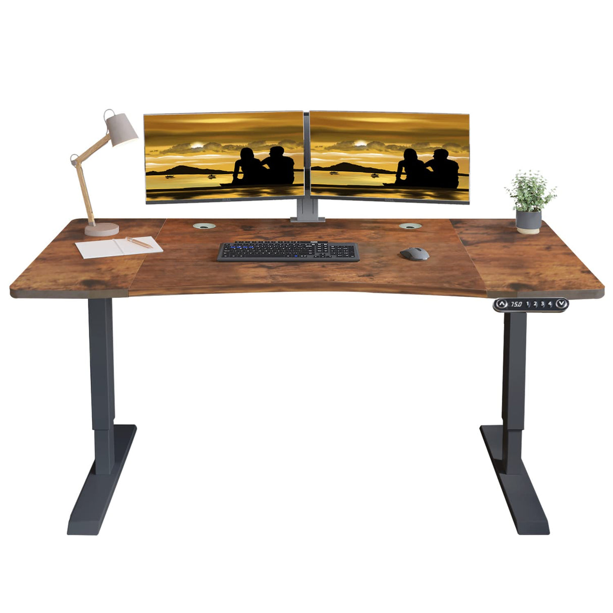 Jceet Dual Motor Electric Standing Desk - 63 x 30 Inch Adjustable Height Sit Stand Computer Desk with Splice Board, Stand Up Desk Table for Home Office, Rustic Brown Top(with Radian) Jceet