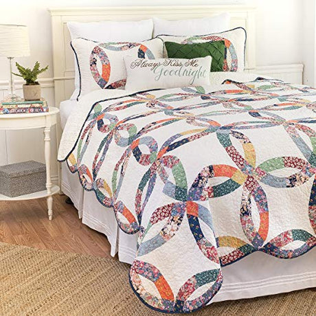 C&F Home Heritage Double Wedding Ring Patchwork Premium 2-Piece Twin Bedding Set All Seasons Luxury Vintage Machine Washable Reversible Lightweight Quilt Bed Bedroom Anniversary Romantic Gift Decor C&F Home