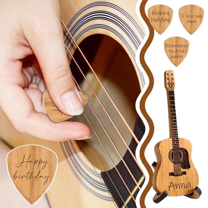 MANYUN Custom Guitar Pick Holder with 3PCS Guitar Picks, Personalized Wooden Guitar Picks Case with Stand, Unique Engraved Guitar Picks Acoustic Guitar Box for Electric Bass Guitar Ukulele Lo - WoodArtSupply