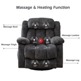 CANMOV Massage Swivel Rocker Recliner Chair with Heat and Vibration,360 Degree Manual Swivel Rocking Recliners with Side Pocket, Comfy Fabric Single Sofa Reclining Chair for Living Room, Grey CANMOV