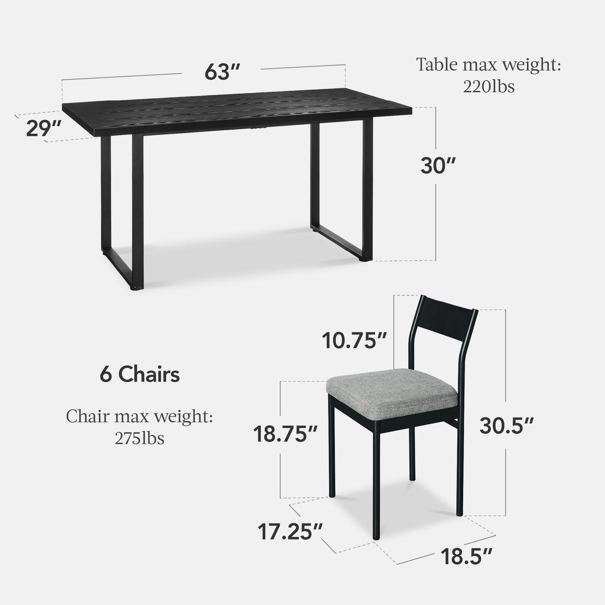 Best Choice Products 7-Piece Modern Dining Room Set, Kitchen Table Set, Dining Table w/ 6 Chairs, Upholstered Cushions, Solid Metal Frame, Curved Backrest - Black/Gray Best Choice Products