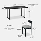 Best Choice Products 7-Piece Modern Dining Room Set, Kitchen Table Set, Dining Table w/ 6 Chairs, Upholstered Cushions, Solid Metal Frame, Curved Backrest - Black/Gray Best Choice Products